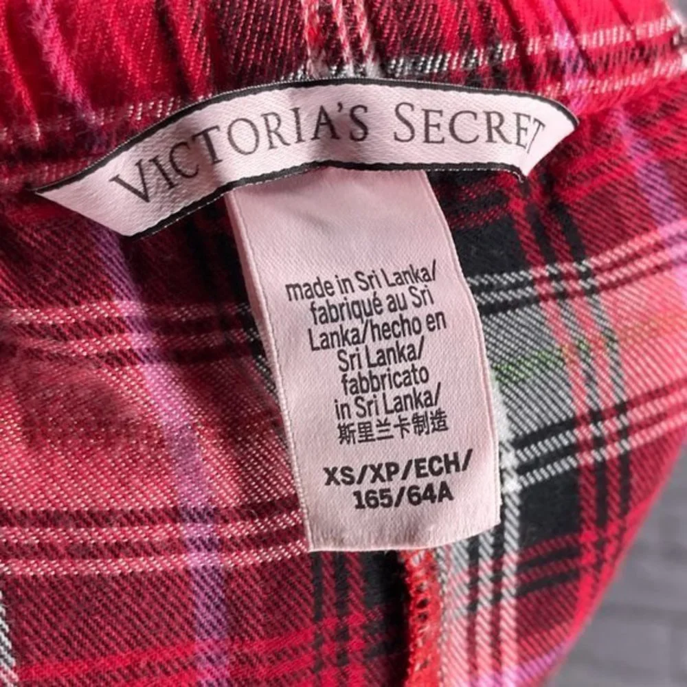 Victoria's Secret XS Red Black Cotton Blend‎ Lace Trim Plaid Pajama Lounge Pants